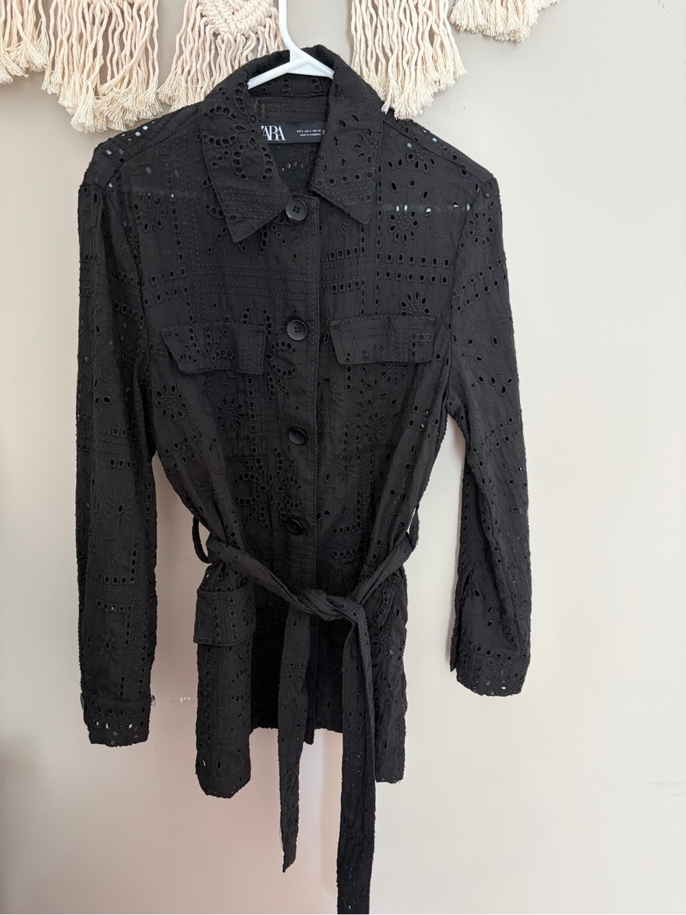 ZARA Black Eyelet Blouse with Belt